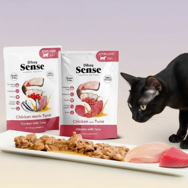 Bolsa Dibaq Sense Bocaditos en Salsa sabor Pollo con Atún para gatos 100g.