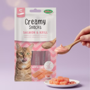 Lote de Bubimex Creamy Snack sabor Salmón y Krill para gatos, 4 sobres de 15g.
