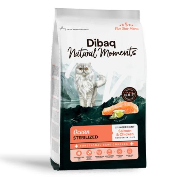 Pienso para gatos esterilizados Dibaq Natural Moments Ocean con salmón y pollo