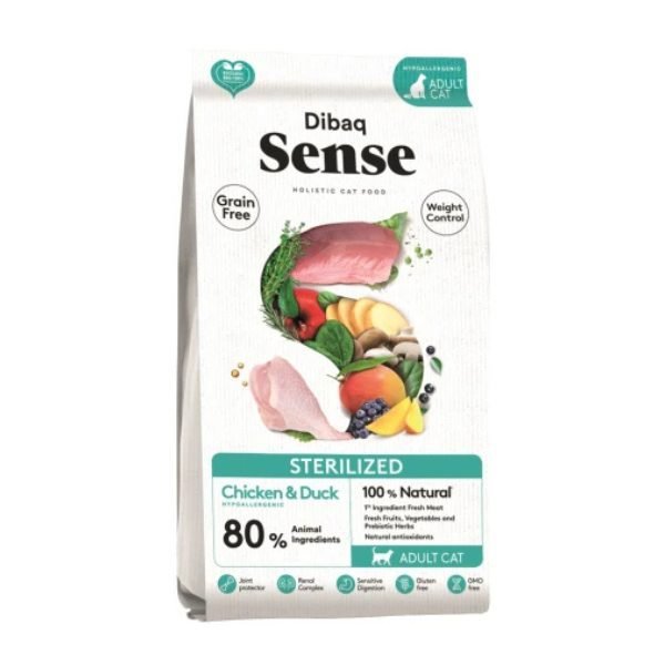 Pienso Dibaq Sense Sterilized Chicken & Duck – saco 1,5 kg / 6 kg Grain Free para gatos esterilizados