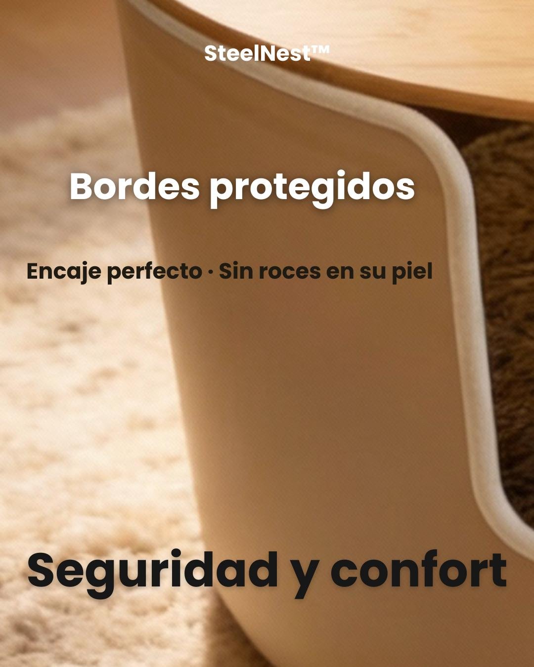 Borde de silicona suave del arenero SteelNest de acero inoxidable, diseñado para proteger la piel y las articulaciones del gato