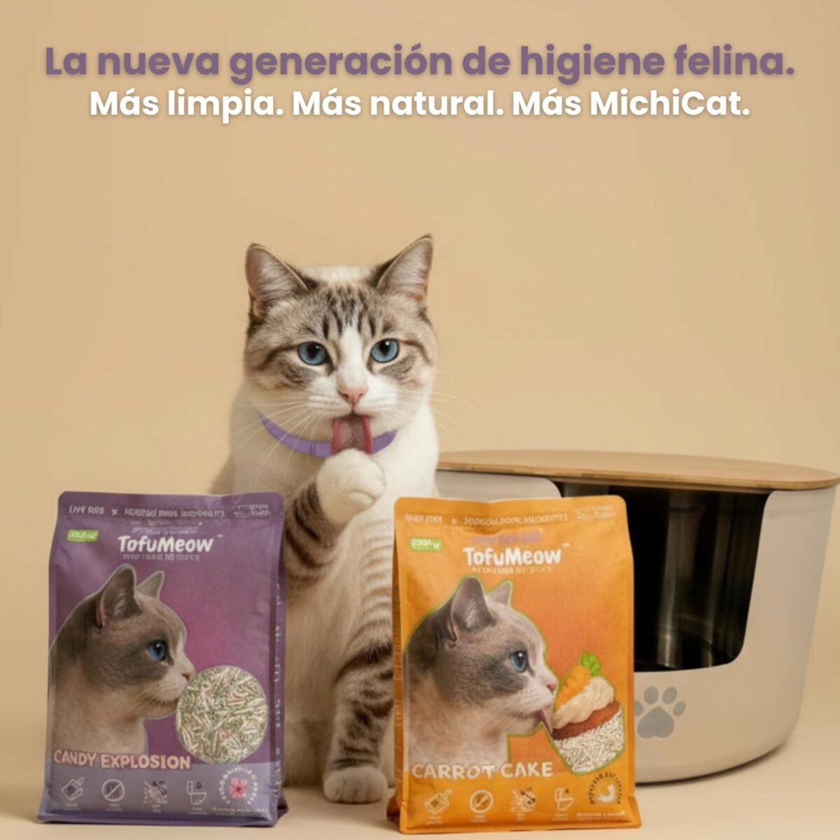 MichiCat Arena de Tofu para Gatos TofuMeow, 12 kg (4x3kg) Arena Aglomerante para Gatos Vegetal Biodegradable, Libre de Polvo, Control de Olores Avanzado, Desechable en WC, Pack Ahorro Larga Duración - Imagen 8