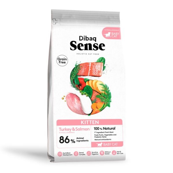 Dibaq Sense Grain Free Kitten – pienso de pavo y salmón para gatitos, formato 6 kg